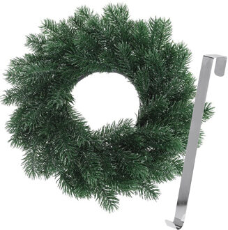 Kerstkrans 35 cm - blauwgroen - met zilveren hanger/ophanghaak - kerstversiering