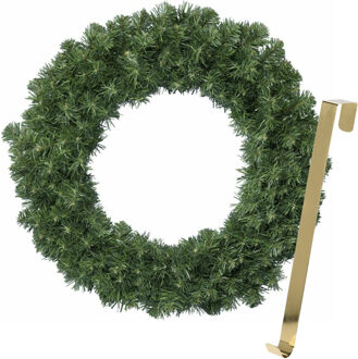 Kerstkrans 35 cm - groen - met gouden hanger/ophanghaak - kerstversiering - Kerstkransen