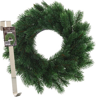 Kerstkrans 35 cm - groen - met messing zilveren hanger/ophanghaak - kerstversiering - Kerstkransen