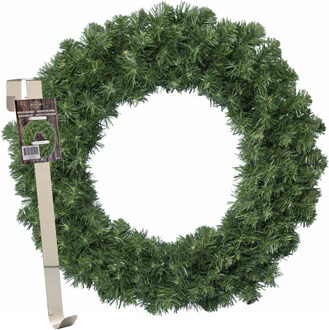 Kerstkrans 35 cm - groen - met messing zilveren hanger/ophanghaak - kerstversiering