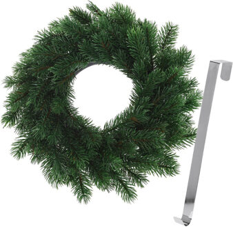 Kerstkrans 35 cm - groen - met zilveren hanger/ophanghaak - kerstversiering - Kerstkransen