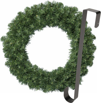 Kerstkrans 35 cm - groen - met zwarte hanger/ophanghaak - kerstversiering
