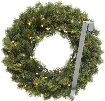 Kerstkrans 40 cm - groen met led - met zilveren hanger/ophanghaak - kerstversiering