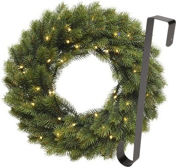 Kerstkrans 40 cm - groen met led - met zwarte hanger/ophanghaak - kerstversiering