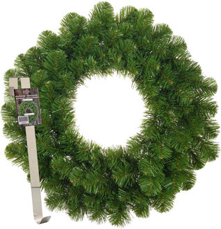 Kerstkrans 45 cm - groen - met messing zilveren hanger/ophanghaak - kerstversiering