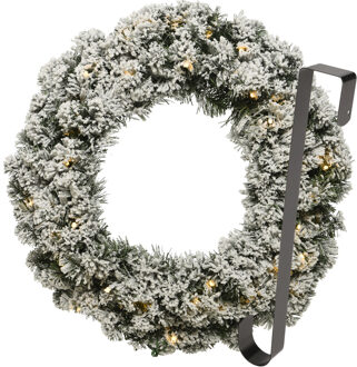 Kerstkrans 50 cm - groen met led - besneeuwd - met hanger/ophanghaak