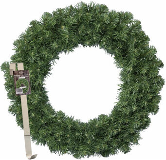 Kerstkrans 50 cm - groen - met messing zilveren hanger/ophanghaak - kerstversiering