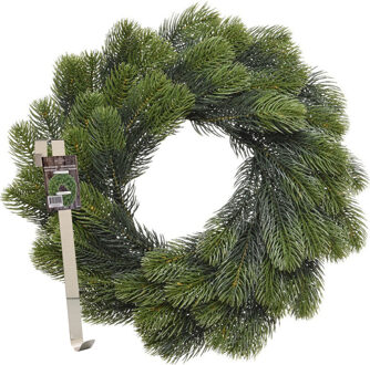 Kerstkrans 50 cm - groen - met messing zilveren hanger/ophanghaak - kerstversiering
