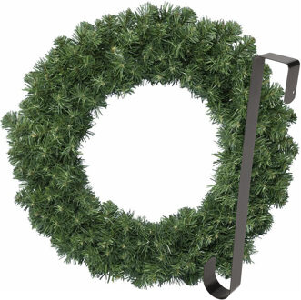 Kerstkrans 50 cm - groen - met zwarte hanger/ophanghaak - kerstversiering