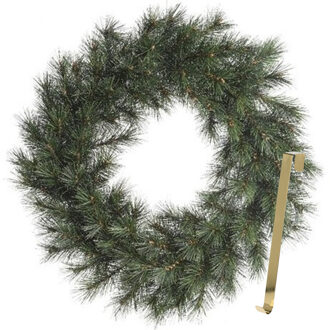 Kerstkrans 60 cm - groen - met gouden hanger/ophanghaak - kerstversiering - Kerstkransen