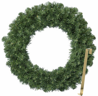 Kerstkrans 60 cm - groen - met gouden hanger/ophanghaak - kerstversiering