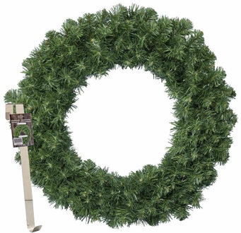 Kerstkrans 60 cm - groen - met messing zilveren hanger/ophanghaak - kerstversiering
