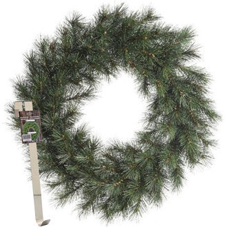 Kerstkrans 60 cm - groen - met messing zilveren hanger/ophanghaak - kerstversiering
