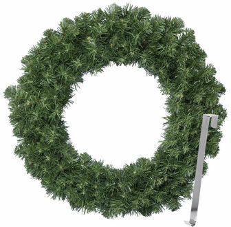 Kerstkrans 60 cm - groen - met zilveren hanger/ophanghaak - kerstversiering
