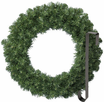 Kerstkrans 60 cm - groen - met zwarte hanger/ophanghaak - kerstversiering
