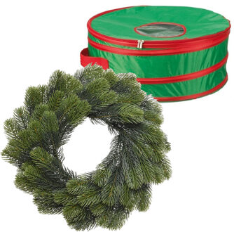 Kerstkrans/dennenkrans groen 50 cm incl. opbergtas - Kerstkransen