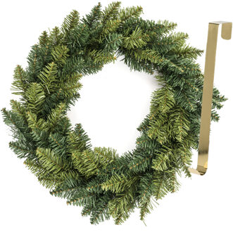 Kerstkrans/dennenkrans - groen - incl. hanger 29,5 cm- D40 cm -kunststof - Kerstkransen