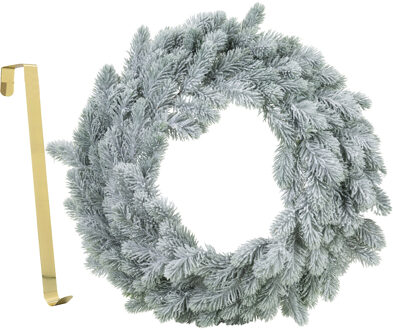 Kerstkrans groen met sneeuw 36 cm kunststof incl. deurhanger