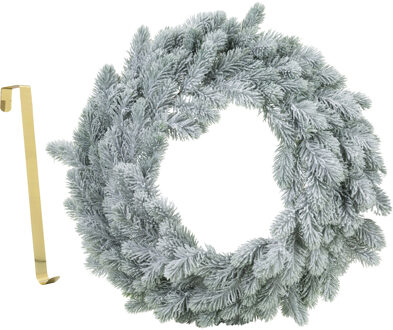Kerstkrans groen met sneeuw 46 cm kunststof incl. deurhanger