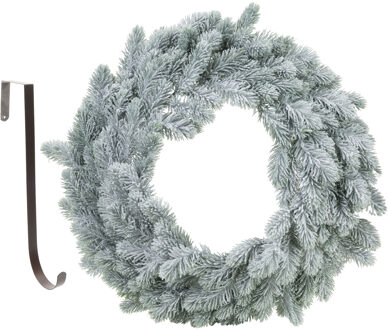 Kerstkrans groen met sneeuw 46 cm kunststof incl. deurhanger