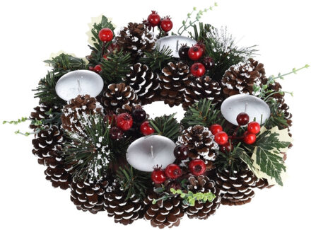 Kerstkrans - tafeldecoratie - versierd - 28 cm - groen - gedecoreerd