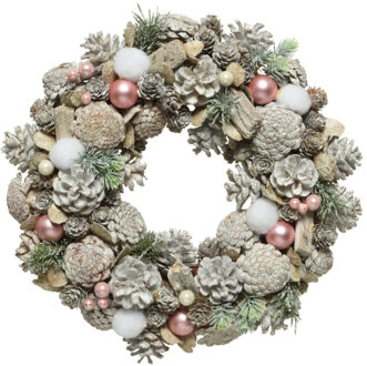 Kerstkrans - white wash - nepsneeuw en versiering - 34 cm - Kerstkransen Groen