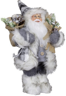 Kerstman beeld - H30 cm - grijs - staand - kerstpop - Kerstman pop