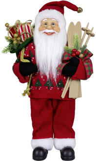Kerstman beeld - H45 cm - rood - staand - kerstpop - Kerstman pop