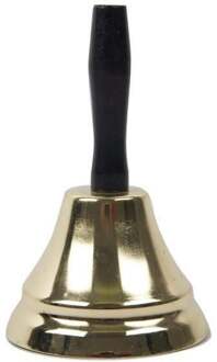 Kerstman bel - goud - 18 cm - houten handvat - kerstman accessoires