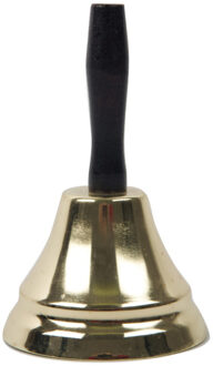 Kerstman bel - goud - 18 cm - houten handvat - kerstman accessoires