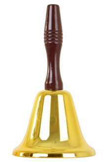 Kerstman bel - goud - 20 cm - houten handvat - kerstman accessoires