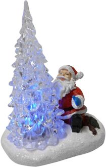 kerstman bij boom led 12 x 14 cm polyresin wit