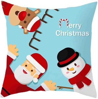 Kerstman Kussenhoes Vrolijk Kerstfeest Decoratie Kussensloop Dorp Pad Set Thuis Familie Winter Sneeuwpop 45X45 Cm # p7 B