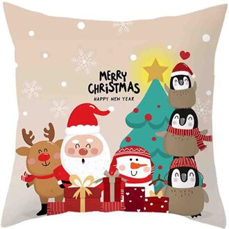 Kerstman Kussenhoes Vrolijk Kerstfeest Decoratie Kussensloop Dorp Pad Set Thuis Familie Winter Sneeuwpop 45X45 Cm # p7 G