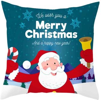 Kerstman Kussenhoes Vrolijk Kerstfeest Decoratie Kussensloop Dorp Pad Set Thuis Familie Winter Sneeuwpop 45X45 Cm # p7