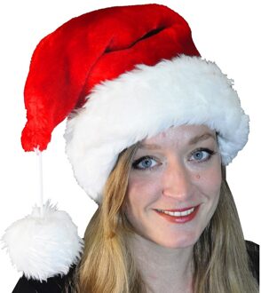Kerstman muts - of - Kerstmuts - rood - pluche - met grote pompom - voor volwassenen