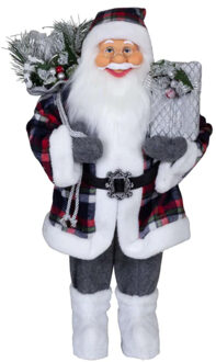 Kerstman pop Albert - H60 cm - grijs - staand - kerstman beeld - decoratie figuur