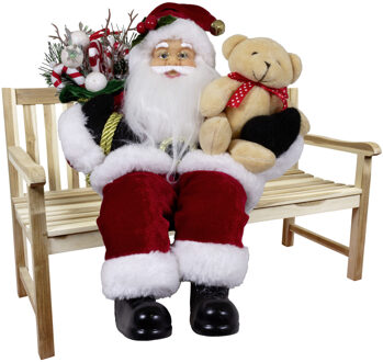 Kerstman pop Jaap - H30 cm - rood - zittend - kerst beeld -decoratie figuur