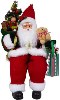 Kerstman pop Luuk - H30 cm - rood - zittend - kerstman beeld - decoratie figuur