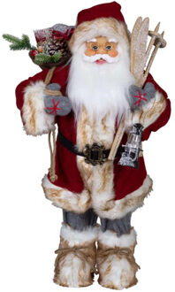 Kerstman pop Olaf - H60 cm - rood - staand - kerstman beeld - decoratie figuur Donkerrood