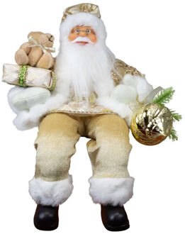 Kerstman pop Paul - H30 cm - goud - zittend - kerstman beeld