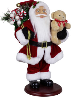 Kerstman pop Sander - H45 cm - rood - staand - op poot - kerst beeld - figuur Donkerrood