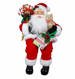 Kerstman pop Tinus - H45 cm - grijs - staand - kerstman beeld - decoratie figuur