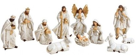 Kerstmis Kerststal beeldjes - 11x stuks - polystone - kerstdecoraties - kerstboom versiering Wit
