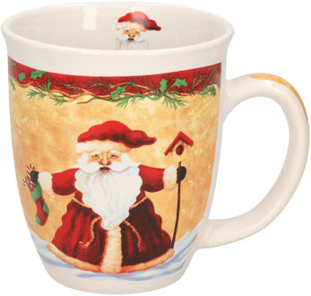 Kerstmok kerstman met kerstsok - keramiek - 300 ml - koffie/thee mok - kerstversiering Groen