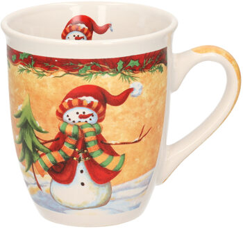 Kerstmok sneeuwpop met muts - keramiek - 300 ml - koffie/thee mok - kerstversiering
