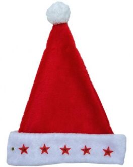 Kerstmuts - 8x stuks - met lichtjes - 3D sterren - polyester - volwassenen