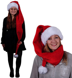 Kerstmuts - extra lang - rood/wit - pluche - 153 cm - XL - accessoires