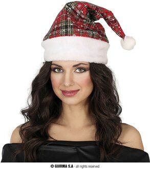 Kerstmuts Geruit Groen/Rood Sneeuwvlokjes Multikleur - Print