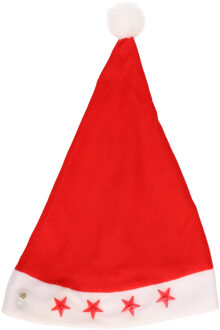 Kerstmuts met lampjes - rood met rode sterren - vilt - kinderen - verlichte kerstmuts